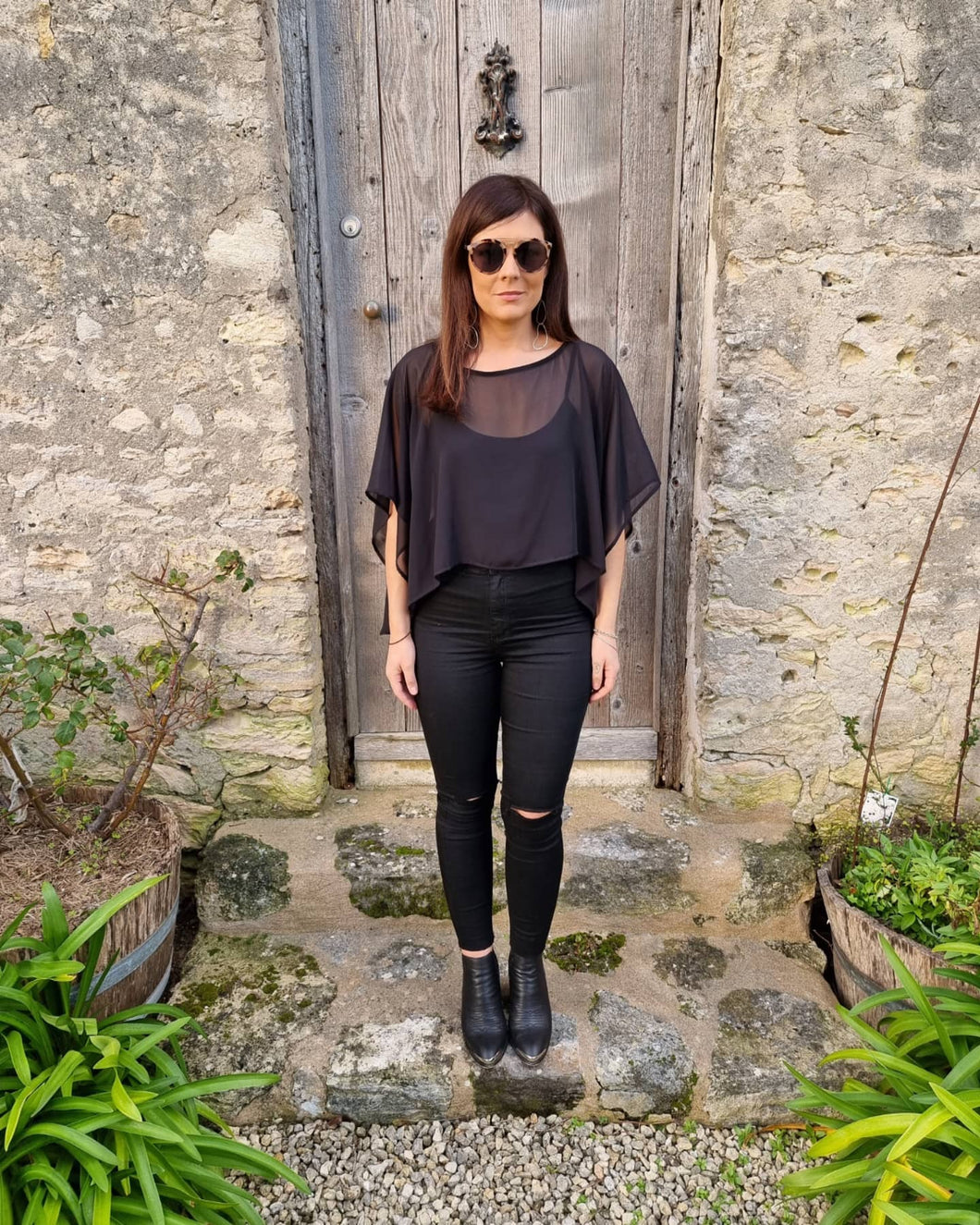 Pre Order - Black Chiffon Half Poncho