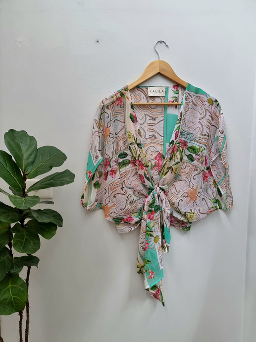 A Spring Fling - Floral Chiffon Wrap Top