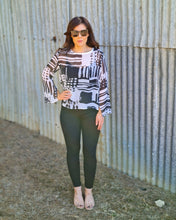 New Abstract Print Slit Sleeve Top