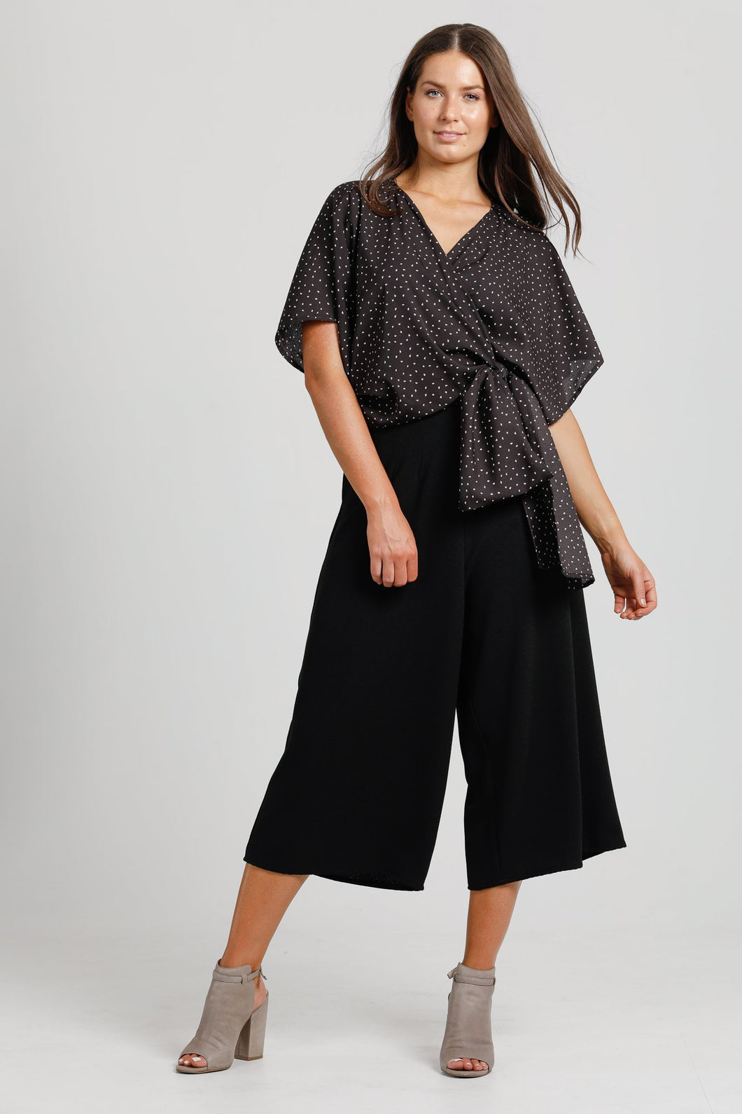 black chiffon wrap top